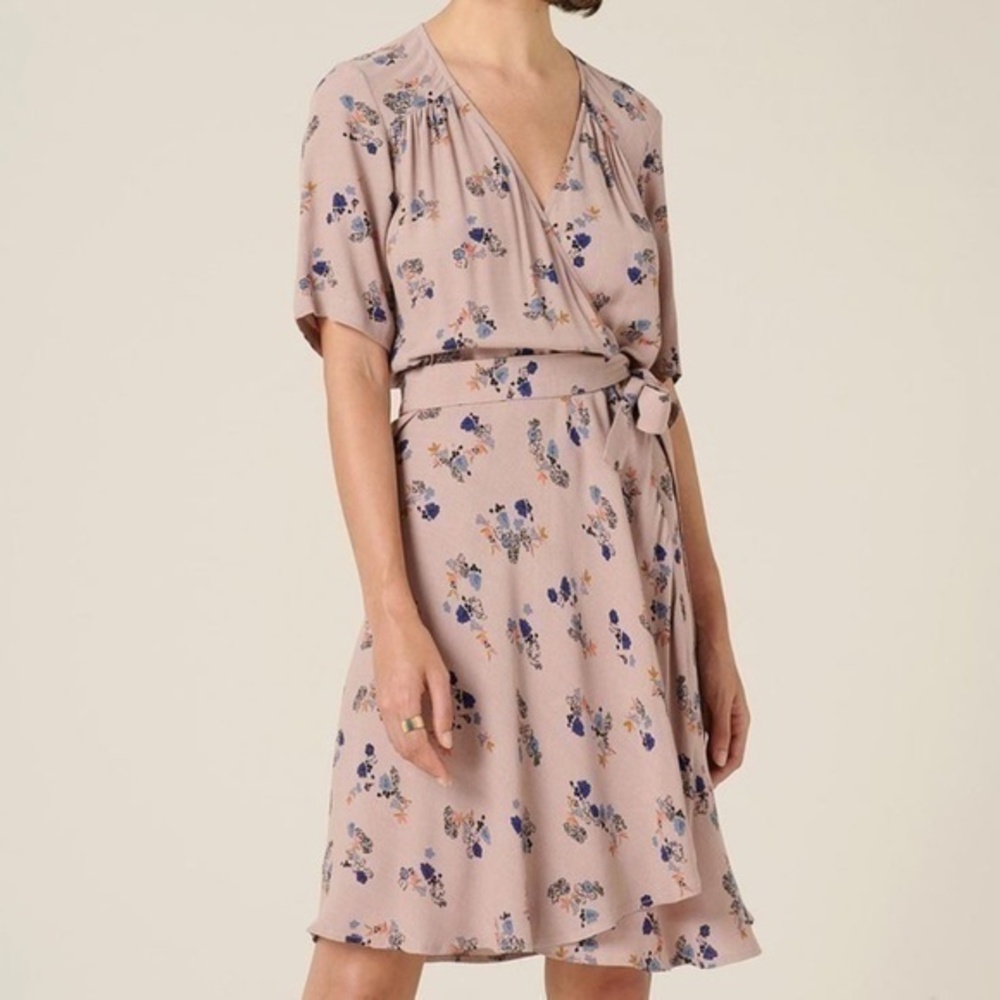 Sessun Wapi Tan Floral Wrap Dress Nwt S